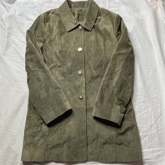 J. Jill Jackets & Blazers - J. Jill Olive Green Calf Suede Leather Coat Lined Size Medium Women's Outerwear